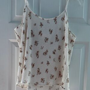 BKE White Floral Ribbed Spaghetti Strap Cami
